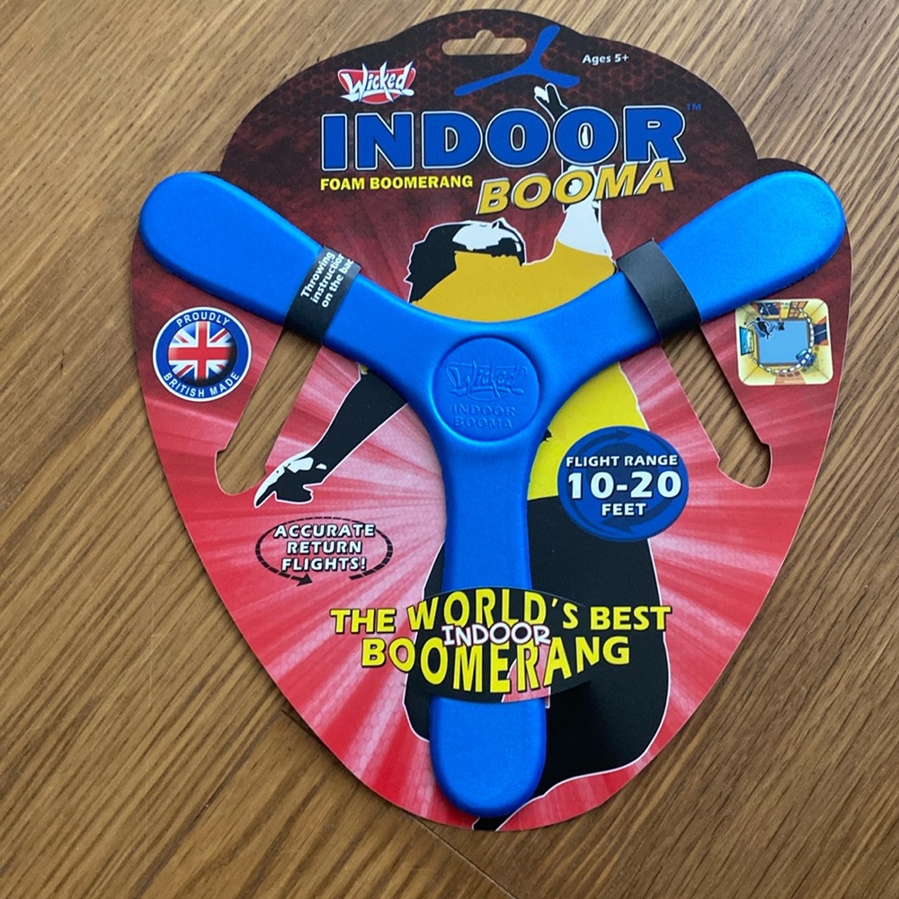 New Wicked Foam Boomerang Indoor Booma Blue Flight Range 10-20 Feet